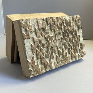 Carved Wood Southwestern Hinged Trinket‎ or Jewelry Box